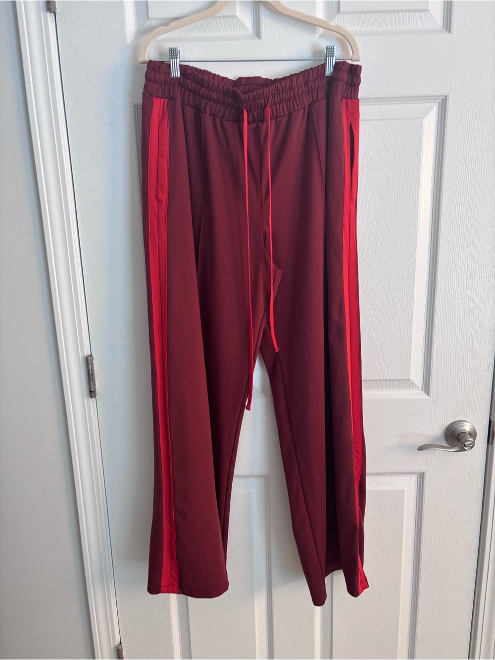 Women's Daily Practice Maroon Track Joggers with Red Side Stripe
